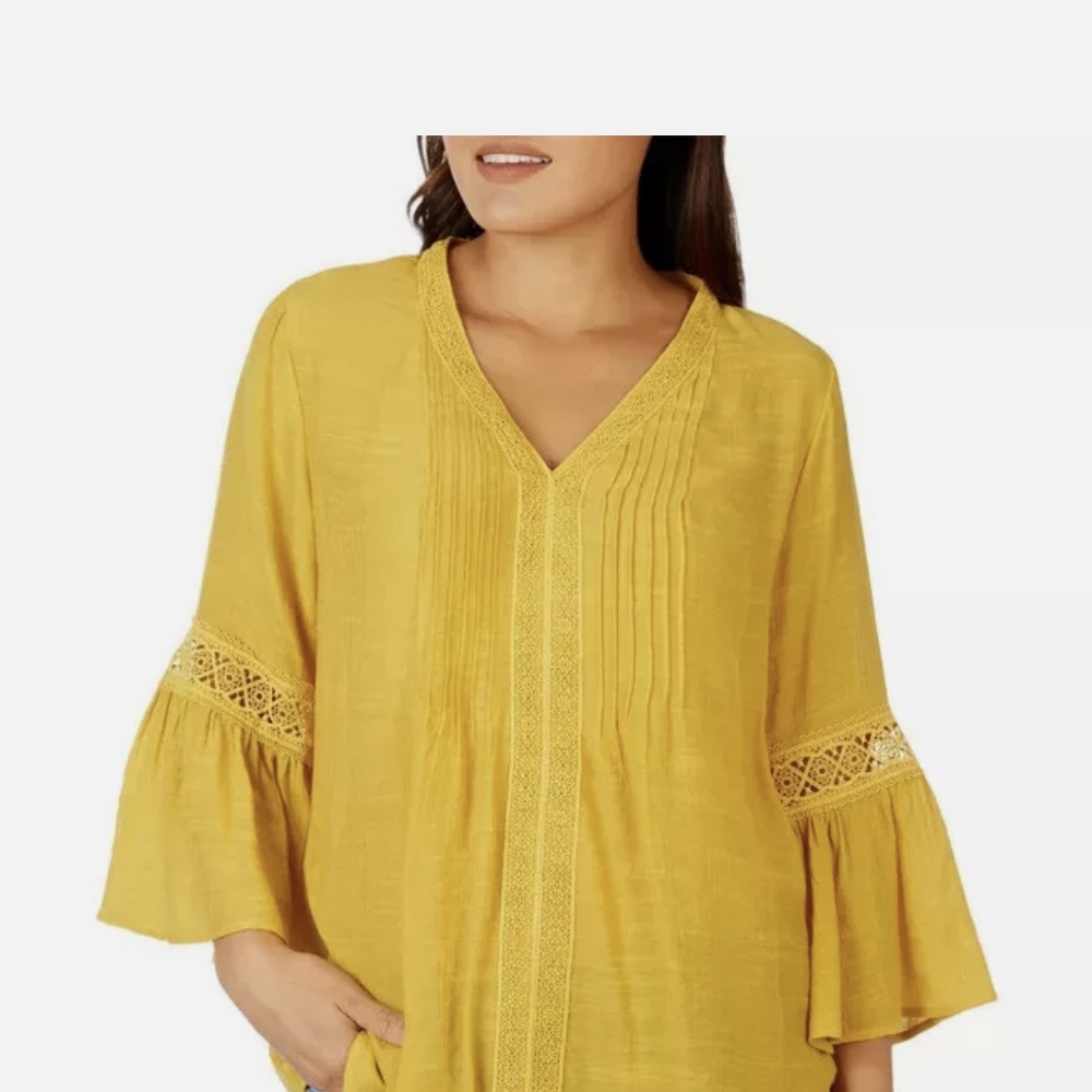 Yellow Women's Top with Lace Detail